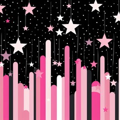 Fototapeta na wymiar Aesthetic black and pink star wallpaper, hard lines, flat style, children book illustration