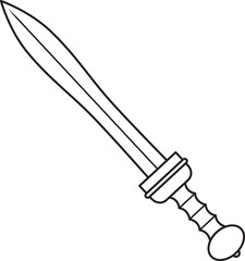 Vector Cartoon Gladius Sword With Wooden Handle Line Art