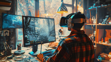 Artist creating VR art in a virtual world