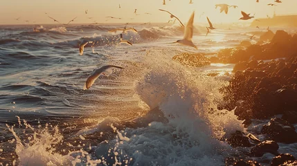 Foto op Canvas Ocean waves crashing on rocky shore © Trollbee Production