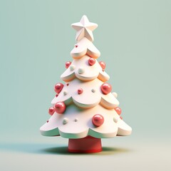 a white christmas tree with red balls and a star