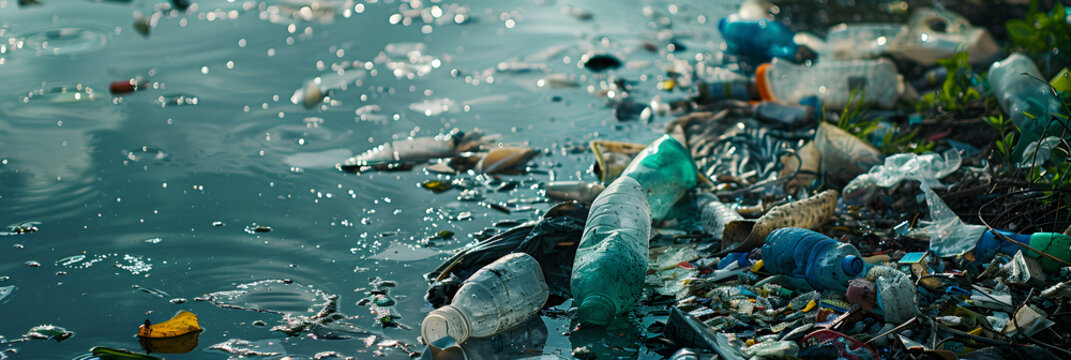 Plastic trash in the drain, environment pollution and ecology concept, plastic hazards and waste.