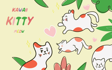 Kawaii Cats vector illustration  Smiling Kitty, cute and round-faced cat