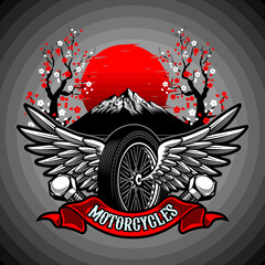 motorbike tire with wings vector design