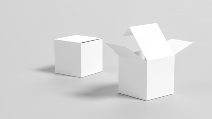 Cube box mock up isolated on white background. Product packaging box mock up. 3D illustration. - 766225084