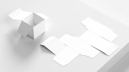 Fotobehang Cube box mock up isolated on white background. Product packaging box mock up. 3D illustration. © Salih