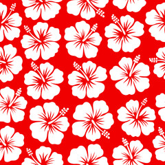 white hibiscus flower seamless pattern