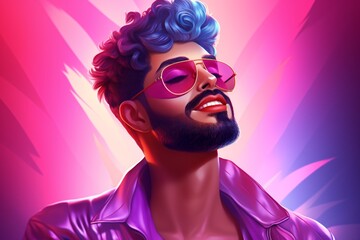 Happy Pride! Queer male, gender nonconformative, gender bender gay, drag king on pink background banner. non binary, Lesbian, gay, bisexual and transgender people proud of sexual or gender orientation - obrazy, fototapety, plakaty