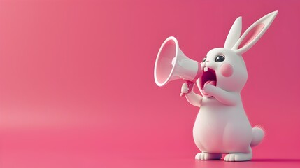 Adorable Rabbit Character Posing with Microphone in Pink Studio Setting for Multimedia,Marketing,and Advertising Concepts