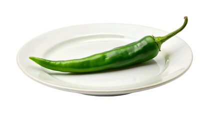A fresh green chili pepper on plate isolated on Transparent background.
