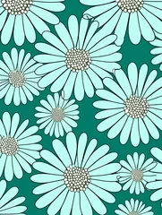 Fotobehang Daisy pattern, hand draw, simple line, green and cyan © Celina