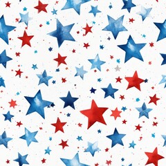Obraz premium Watercolor asbtract stars background in red and blue colors. USA national holiday concept background. Seamless background.