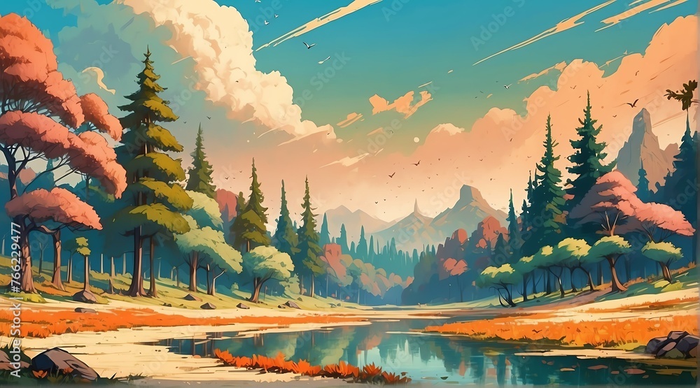 Poster animated abstract nature from generative ai