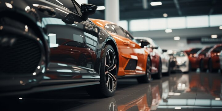 car showroom with new cars Generative AI