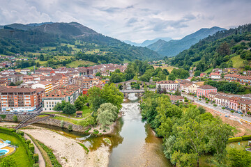 Fototapeta na wymiar Aerial View Over Cangas de Onís, Asturias, Picos de Europa , Spain