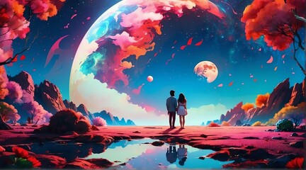Lovers Abstract Nature on moon from Generative AI