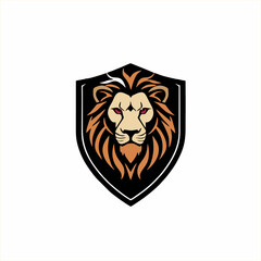 Lion king shield logo design template, lion animal logo illustration