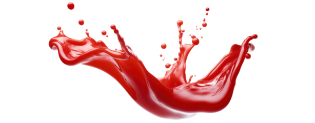 Abstract ketchup sauce tomatoes splash in the air liquid flow transparend white background.
