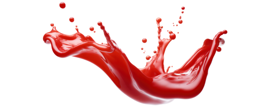 Abstract ketchup sauce tomatoes splash in the air liquid flow transparend white background.