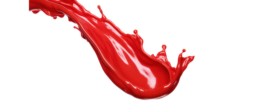 Abstract ketchup sauce tomatoes splash in the air liquid flow transparend white background.