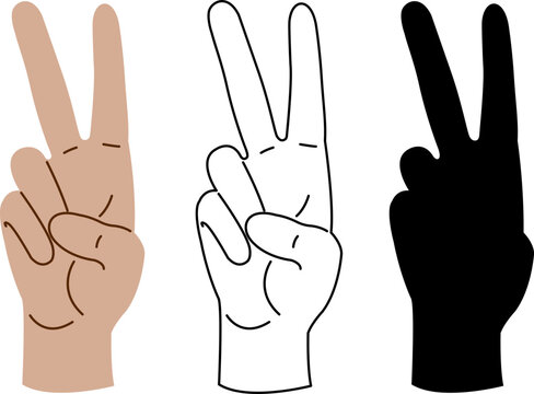 Two fingers in the shape of the letter V. Vector image in color, black outline, silhouette.