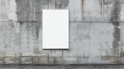 Blank white poster canvas at grunge concrete wall
