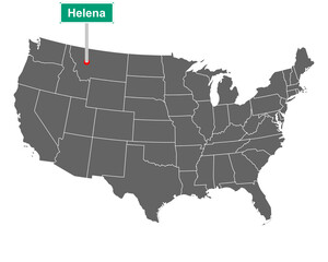 Helena Ortsschild und Karte der USA