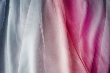 Mesh and taffeta fabric. Fabric drapery backdrop, abstract background.