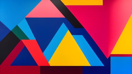 Vibrant geometric abstract background with colorful triangles and shapes in a modern art style.