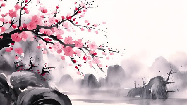墨絵風の梅の木,Generative AI 