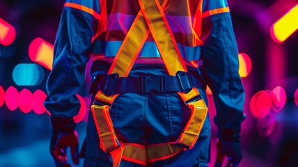 Detailed capture of neon safety apparel with contrasting straps