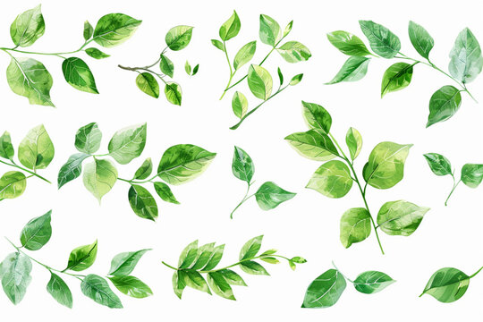 Green nature leaves on white background vector isolated elements design