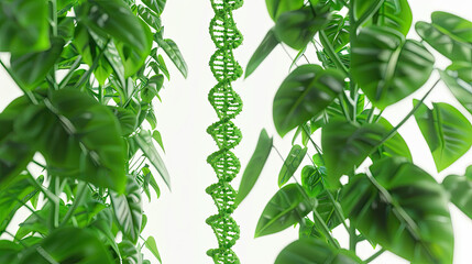 green dna chains grow leaves green life, c4d, 3d render, white background, concept, abstract, a lot of empty space on the sides, separated from the background - obrazy, fototapety, plakaty