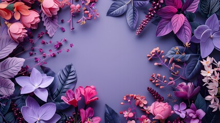 Floral and botanical background, Abstract pattern with spring flowers on a violet background