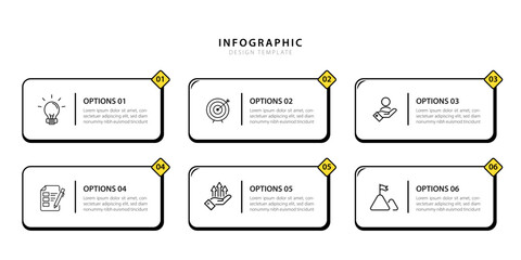 Infographic template. 6 Step timeline journey, Flat simple infographics design template. presentation graph. Business concept with numbers 6 options or steps vector illustration. - obrazy, fototapety, plakaty
