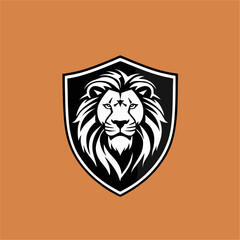 Lion king shield logo design template, lion animal logo illustration