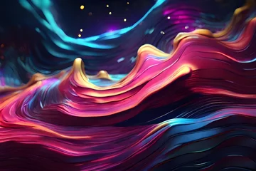 Abwaschbare Fototapete Nebula of Neon Waves creating an otherworldly digital canvas. Generative AI © Mirza