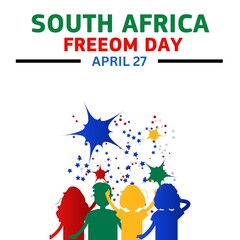  South Africa Freedom Day, which is celebrated on 27 April. Background, poster, card, banner design. 