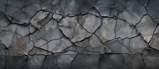 Foto auf Leinwand A Twig stuck in the cracked stone wall, frozen water seeped in between. The sky above reflects off the metal patterns, creating a mesmerizing landscape event © 2rogan