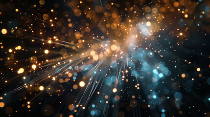 abstract background with Dark blue and gold particle. Golden light shine particles bokeh. golden...