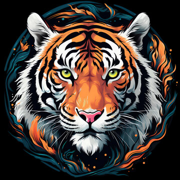 Tiger head. Artistic illustration in vector style.