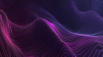 purple flaying line wave dark background. minimal wavy lines abstract futuristic tech background. digital banner design. wave element for design.  - obrazy, fototapety, plakaty