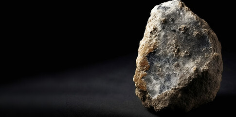 Dickite is a rare precious natural stone on a black background. AI generated. Header banner mockup...