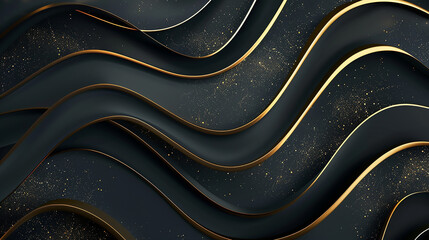 black and gold wave luxury digital background. gold lines curved wavy sparkle with copy space for text. Luxury style template design.
