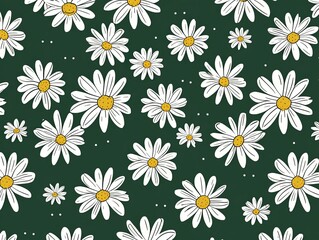 Daisy pattern, hand draw, simple line, green and tan
