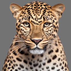 Obraz premium face leopard cheetah sitting front view isolated transparent background.