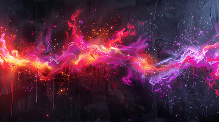 Naklejka premium winner flames, neon lights red and purple, black background, artistic drawing in street art style. Generative Ai