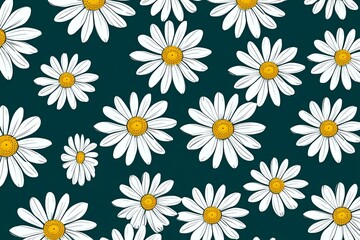 Daisy pattern, hand draw, simple line, green and turquoise