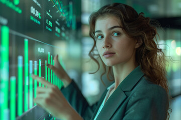 trategic Businesswoman Interacting with Financial Forecast