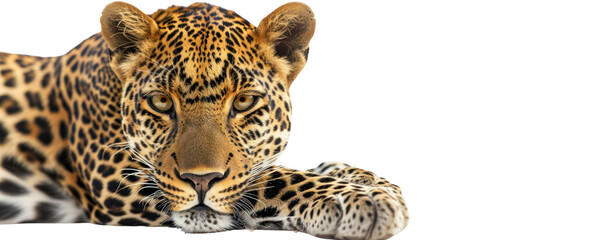 Naklejka premium face leopard cheetah sitting front view isolated transparent background.